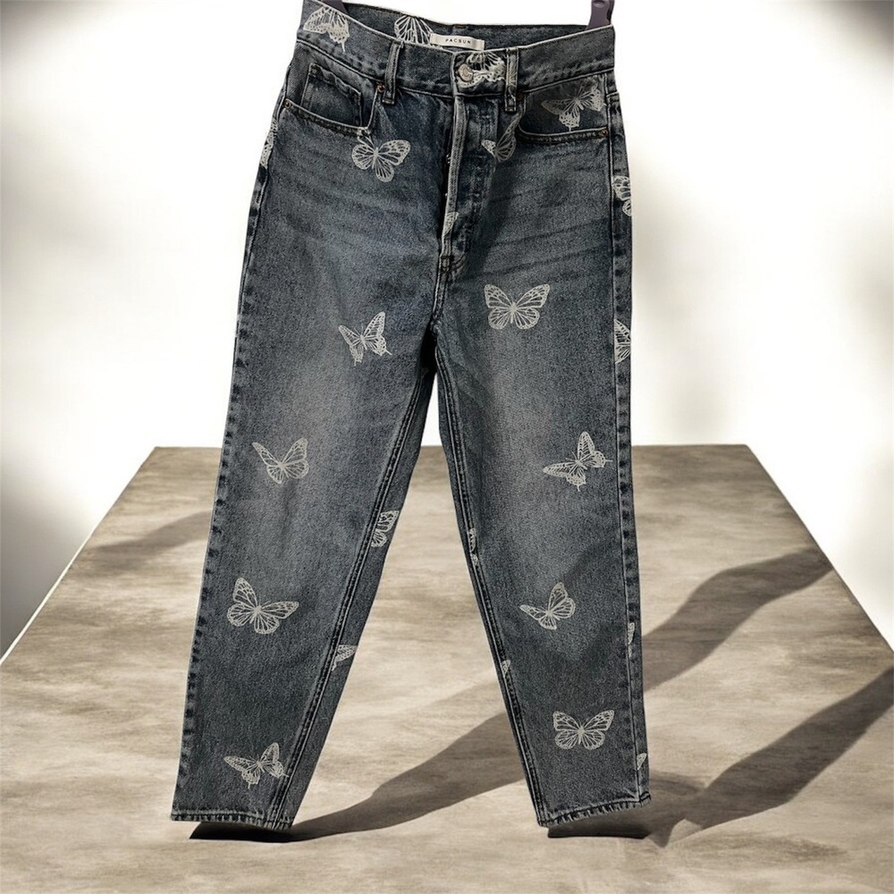 Ultra High Rise Slim Jeans Butterfly Print Blue Women's Size 27 Y2K